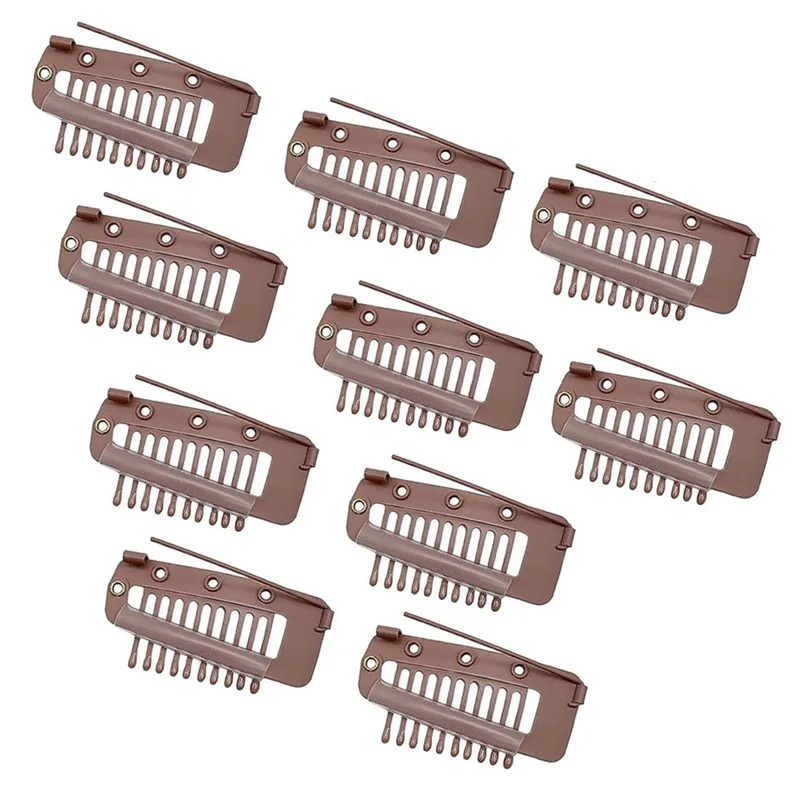 

Pack of 10 Strong Chunni Clips with Safety Pin, Easy to Use with Dupatta, Hijab & Tikka Setting Brown