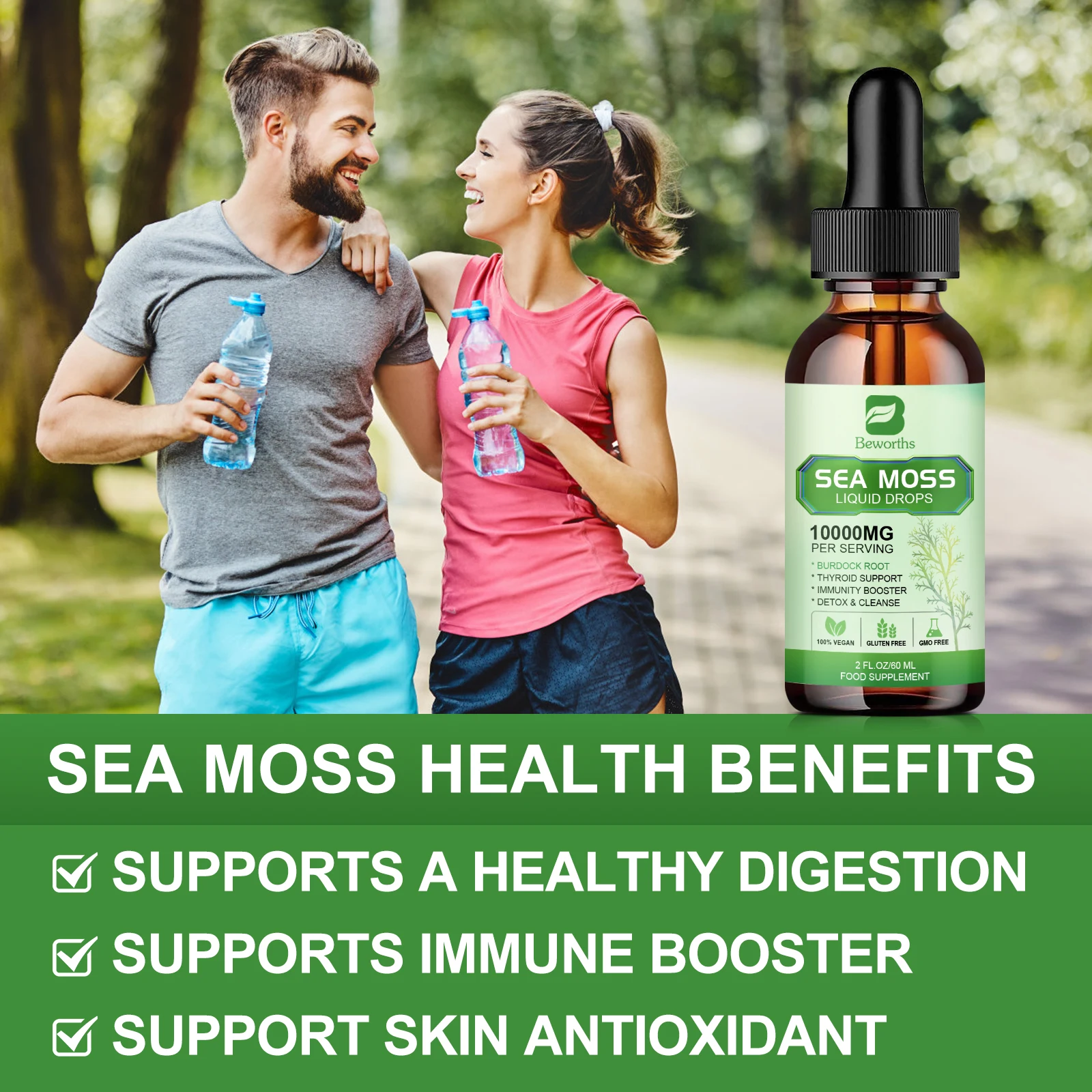 BEWORTHS Organic Seamoss Drops with Burdock Root and Spirulina Support Immunity and Gut Health, Help Digestion Weight Management - Image 5