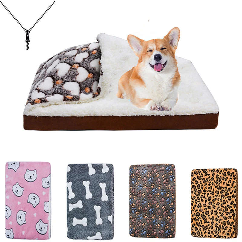 

Dog Bed With Zipper Pet Kennel Cat Litter Cover Quilt Pet Removable Washable Non-slip Nest Pet Sleeping Bag