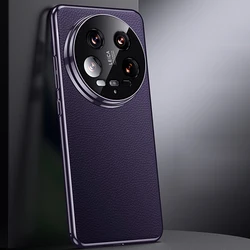 Premium Genuine Leather Phone Case with Lichee Pattern and Lens Protection - Shockproof and Stylish Cover for MI 14 ULTRA (Purple)