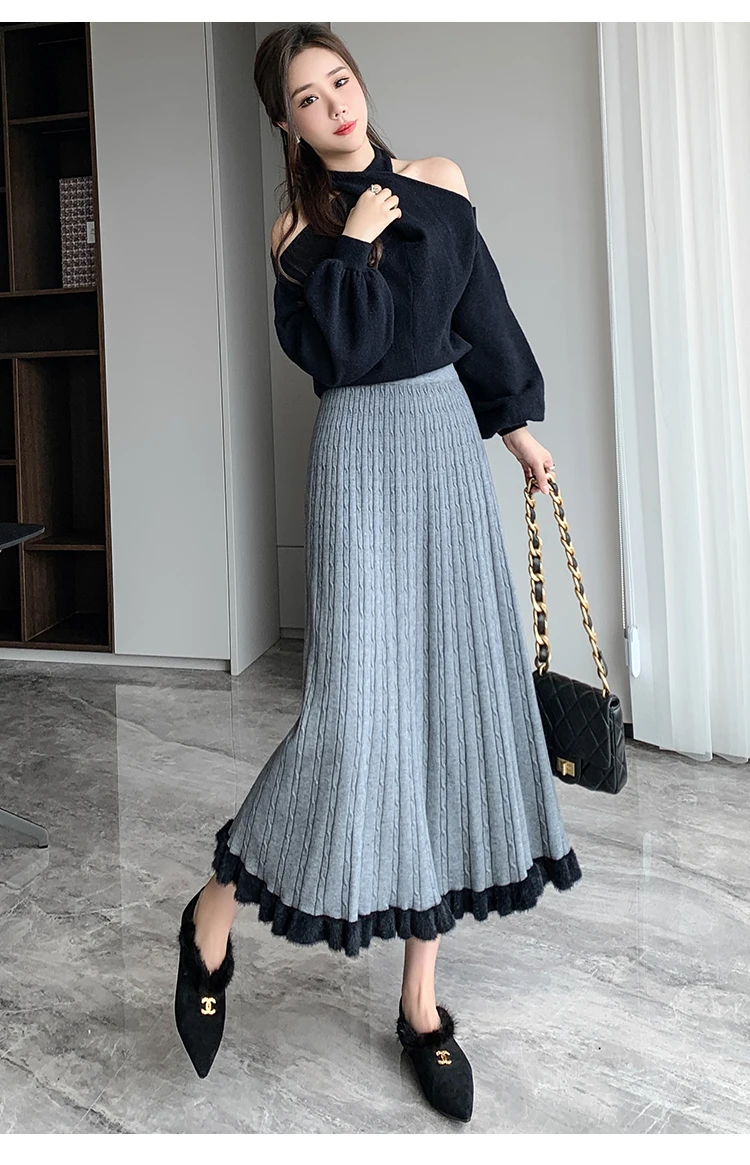 Edible Tree Fungus Skirts Knitted Elegant Women Female Ladies Casual