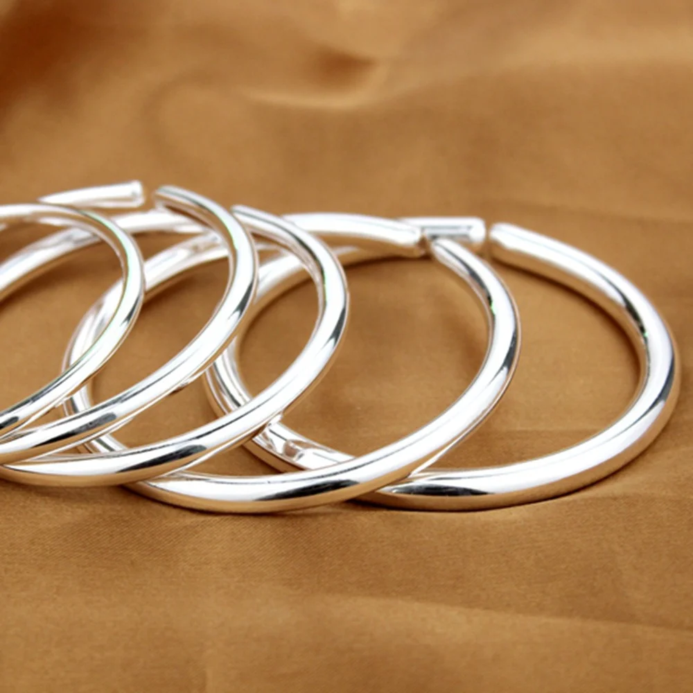 999 sterling silver bracelet frosted men's and women's pure silver bracelets glossy bringht opening couple silver bracelet