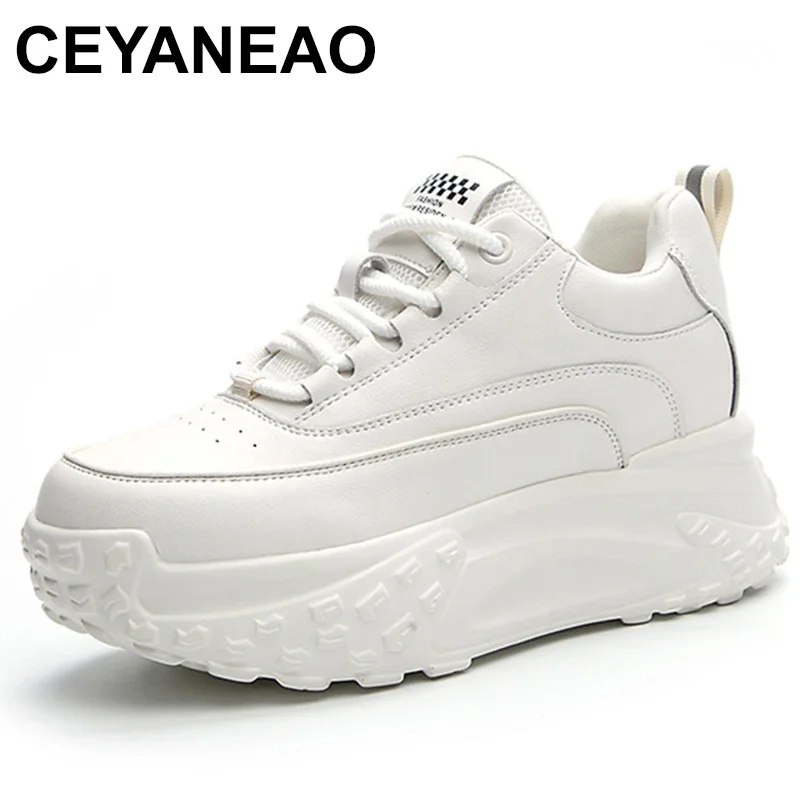 

Женские кроссовки из натуральной кожи, с высоким верхом, 6 см