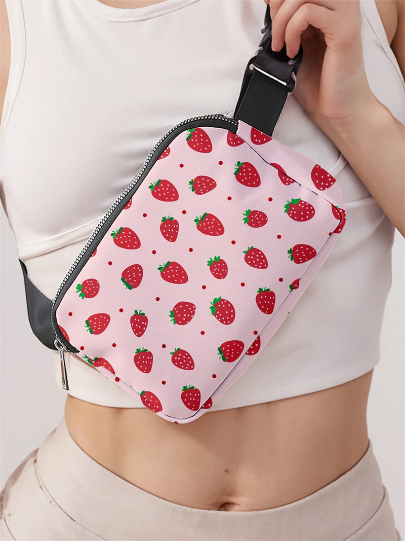 1pc,pink strawberry fashionable adjustable crossbody bag, neutral sports waist bag, suitable for running