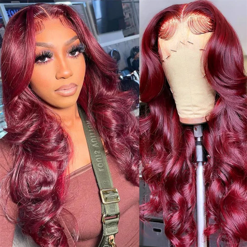 

99J Colored Lace Front Wig Human Hair Burgundy 13X4 Body Wave Lace Frontal Human Hair Wigs for Women Pre Plucked Lace Front Wig