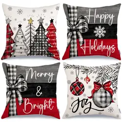 Festive Christmas Pillow Covers - Santa & Snowman Winter Design, Set of 4, Machine Washable, 18x18 Inch (C 4PCS)