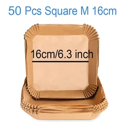 Air Fryer Oil-Proof Disposable Baking Paper Liners - Multi-Size Options, Ideal for Barbecue, Oven, and Cooking (50Pcs Square M 16cm)