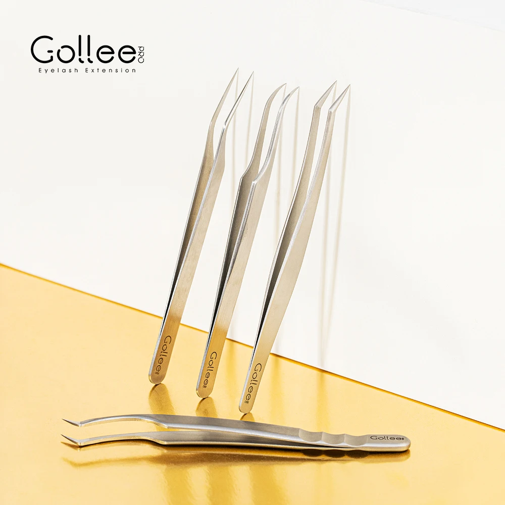 Gollee Lash Extension Tweezer High precision Divide Volume False Eyelash Tweezer Anti-static Stainless Steel Makeup Accurate Tip 6