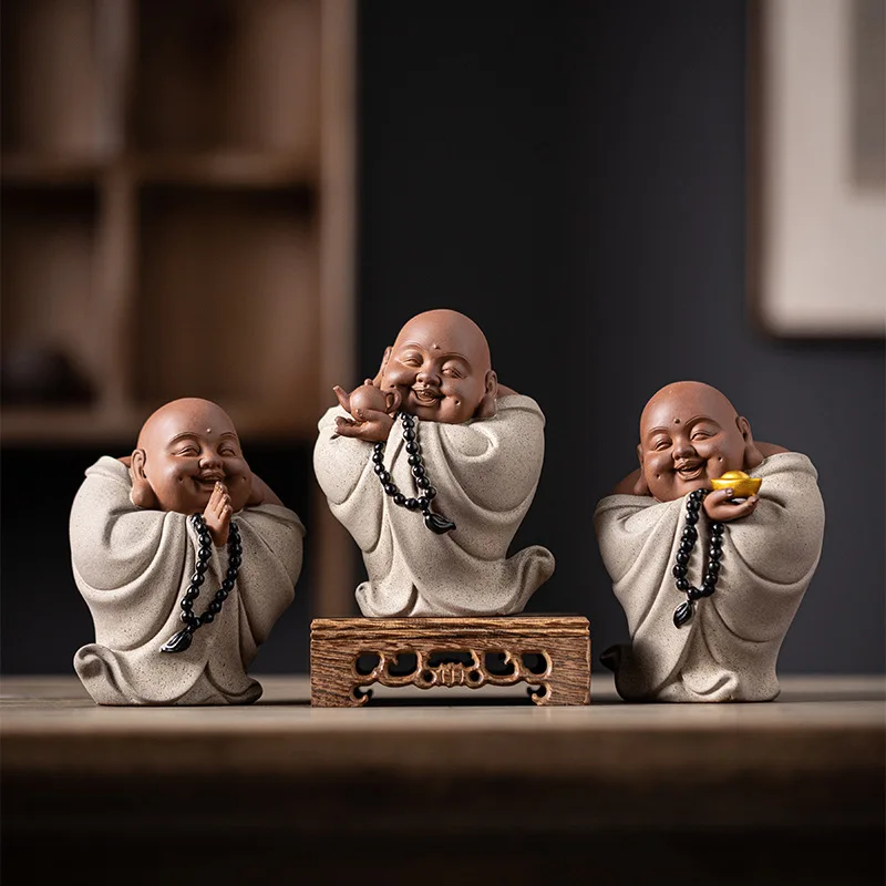 Ceramic Zen Maitreya Buddha Figure Statue, Cute Home Room, Office, Flower Pot Decoration, Featured Gift