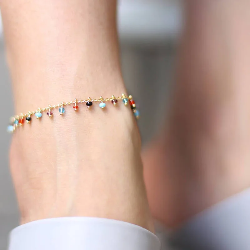 Silver Anklet Bracelet Ankle Chains Cubic Zirconia Anklet Beads Anklet Toe Foot Bracelet Fashion Accessories Fashion Trendy Foot Jewelry Colorful Crystal Rhinestone Drop Anklet