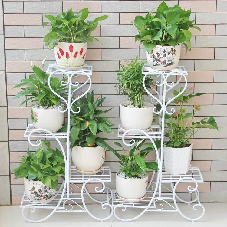 

Multi-layers Flower Stand Home Balcony Plant Shelf Rack Wrought Iron Living Room Space Flower Pot Floor-standing Green Radish