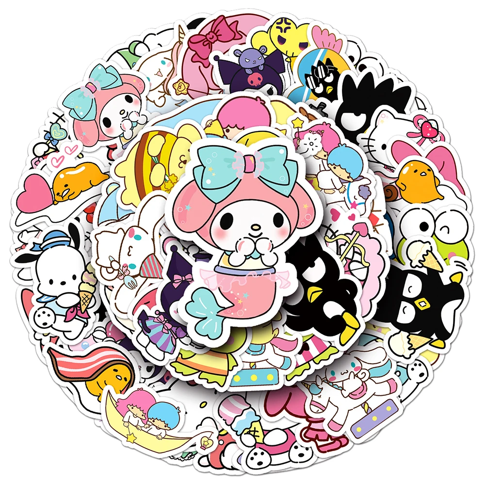 

10/30/50pcs Cute Cartoon Cinnamoroll Kuromi My Melody Stickers for Laptop Phone Case Kawaii Sanrio Anime Stickers Kids Toys Gift