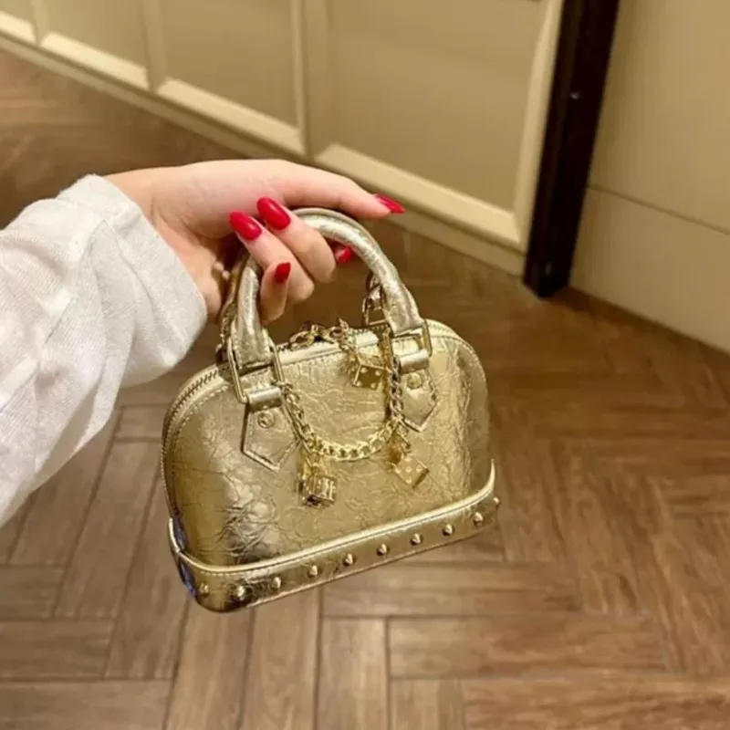 JIAERDI Versatile Gold Shell Bag Purse Women Vintage Chain Leather Y2k Hand Bag Female Retro Casual Crossbody Bags Wallets New