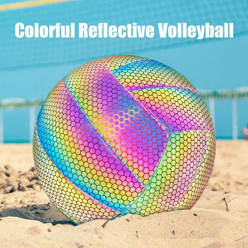 Reflective Colorful Volleyball Glowing PU Leather School Outdoor Indoor Training Sports Beach Ball