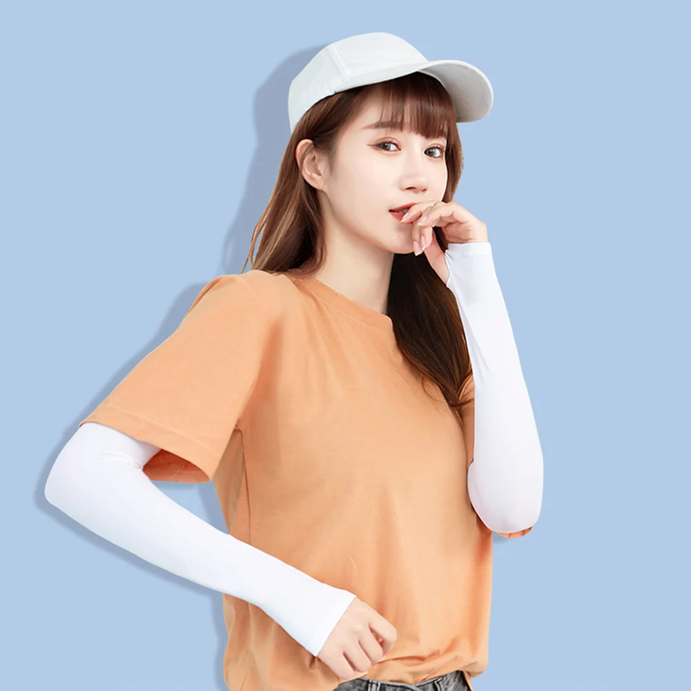 Long Gloves Sun UV Protection Hand Protector Cover Arm Sleeves Ice Silk Sunscreen Sleeves Outdoor Arm Warmer Half Finger Sleeves