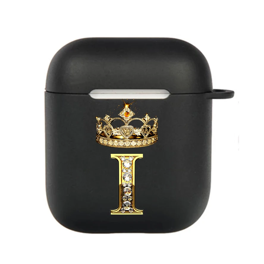 Diamond Crown Letter Hook Case - Black TPU Soft Earphone Cover
