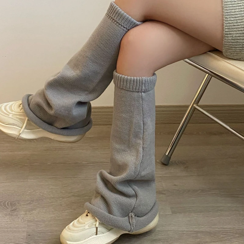 Women Flared Leg Warmers Japanese White Winter Loose Boot Stocking Girl