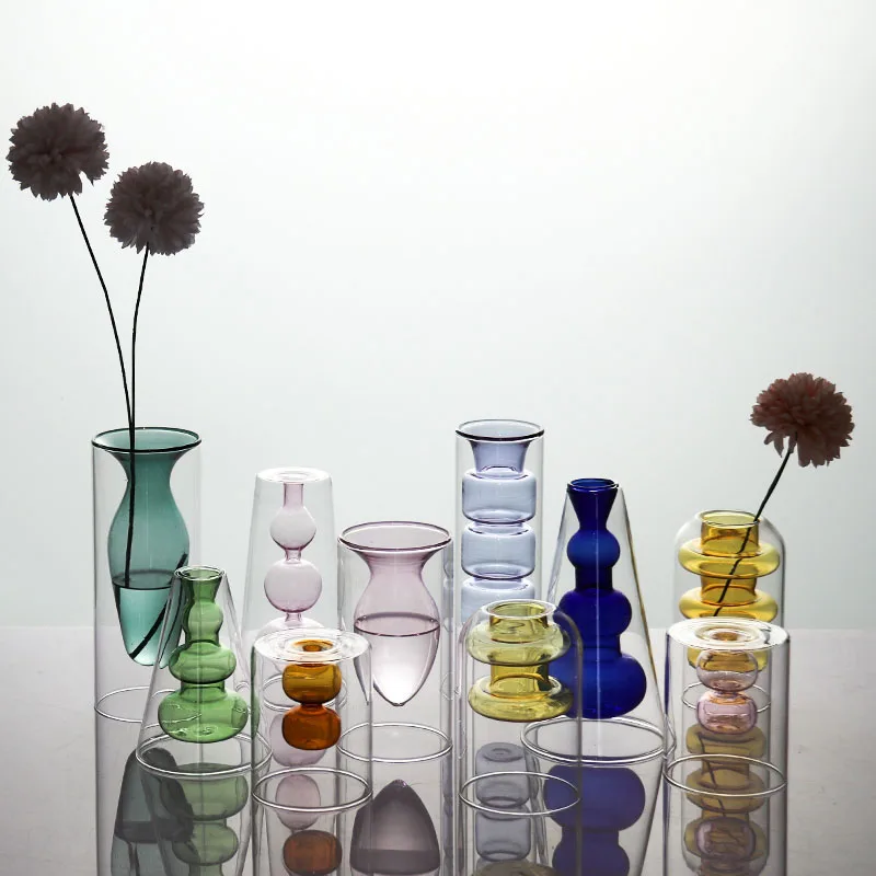 Nordic Creative  Glass Small Vase Decorative Living Room Flower Arrangement Water Cultivation Feng ui Ornament