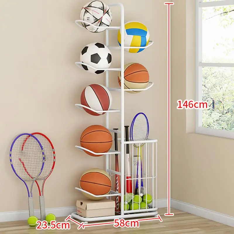 Basketball Storage Rack Vertical Metal Basketball Organizer Sports Ball Storage Stand with Basket Garage Organizer