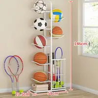 Basketball Storage Rack Vertical Metal Basketball Organizer Sports Ball Storage Stand with Basket Garage Organizer 2