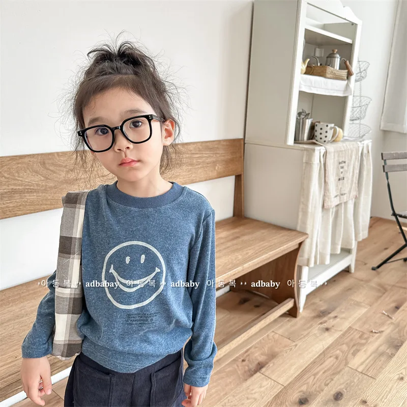 

Autumn New Children Long Sleeve T Shirts Baby Girl Smiling Face Bottoming Shirts Boy Loose Casual Sweatshirt Kids Pullover Tops
