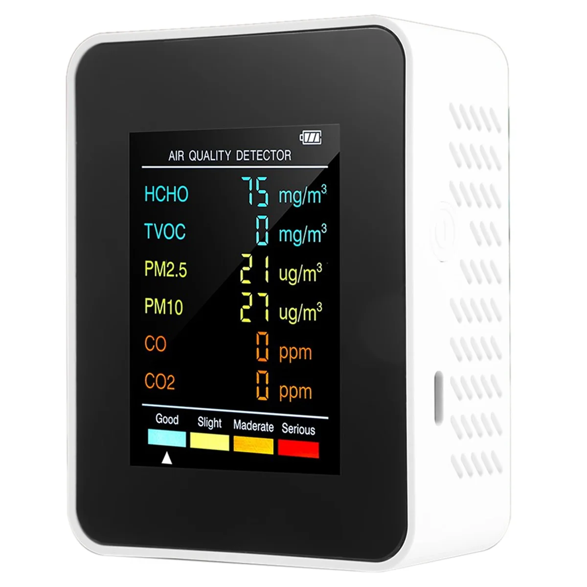 6 in 1 PM2.5 PM10 HCHO TVOC CO CO2 Air Quality Detector CO CO2 Formaldehyde Monitor Home Office Air Quality Tester,White F