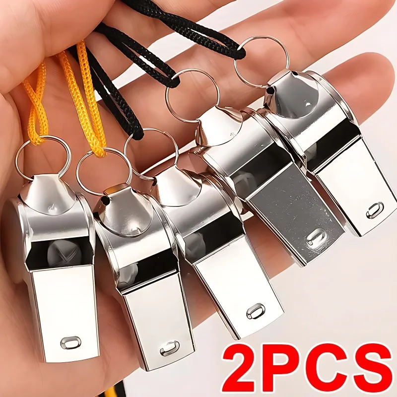 Camping tent clips emergency whistle 1/2pcs Stainless Steel Whistle Loud Metal Whistles with Lanyard Professional Referees Whistle Coaches Lifeguards Survival Sport