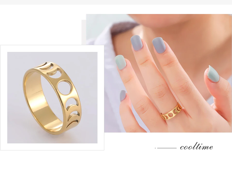 COOLTIME Volle Halbmond Ringe für Frauen Edelstahl Mode Mondphase Paar Ringe Geburtstag Geschenke Hochzeit Schmuck – Detail 11