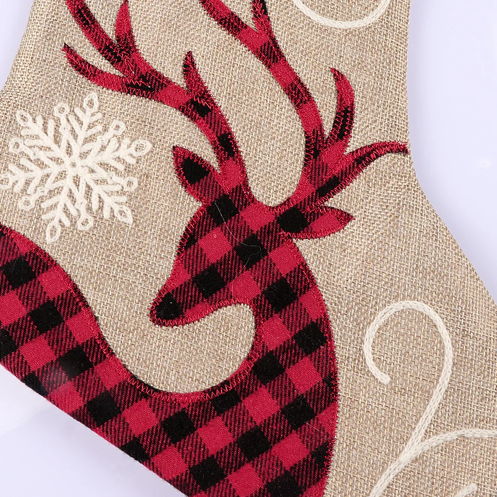Christmas Decoration Supplies Red and Black Plaid Deer Christmas Stockings Christmas Tree Pendant Gift Bag Gift Bag