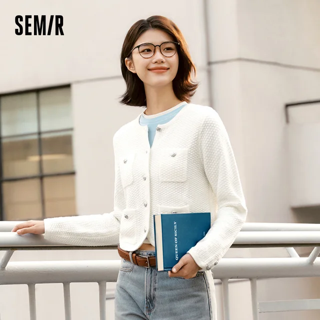Semir Soft Cardigan For Woman 2026 Short Crew Neck HighWaist Elegant Gentle Women Stylish Top Spring Sweater 3