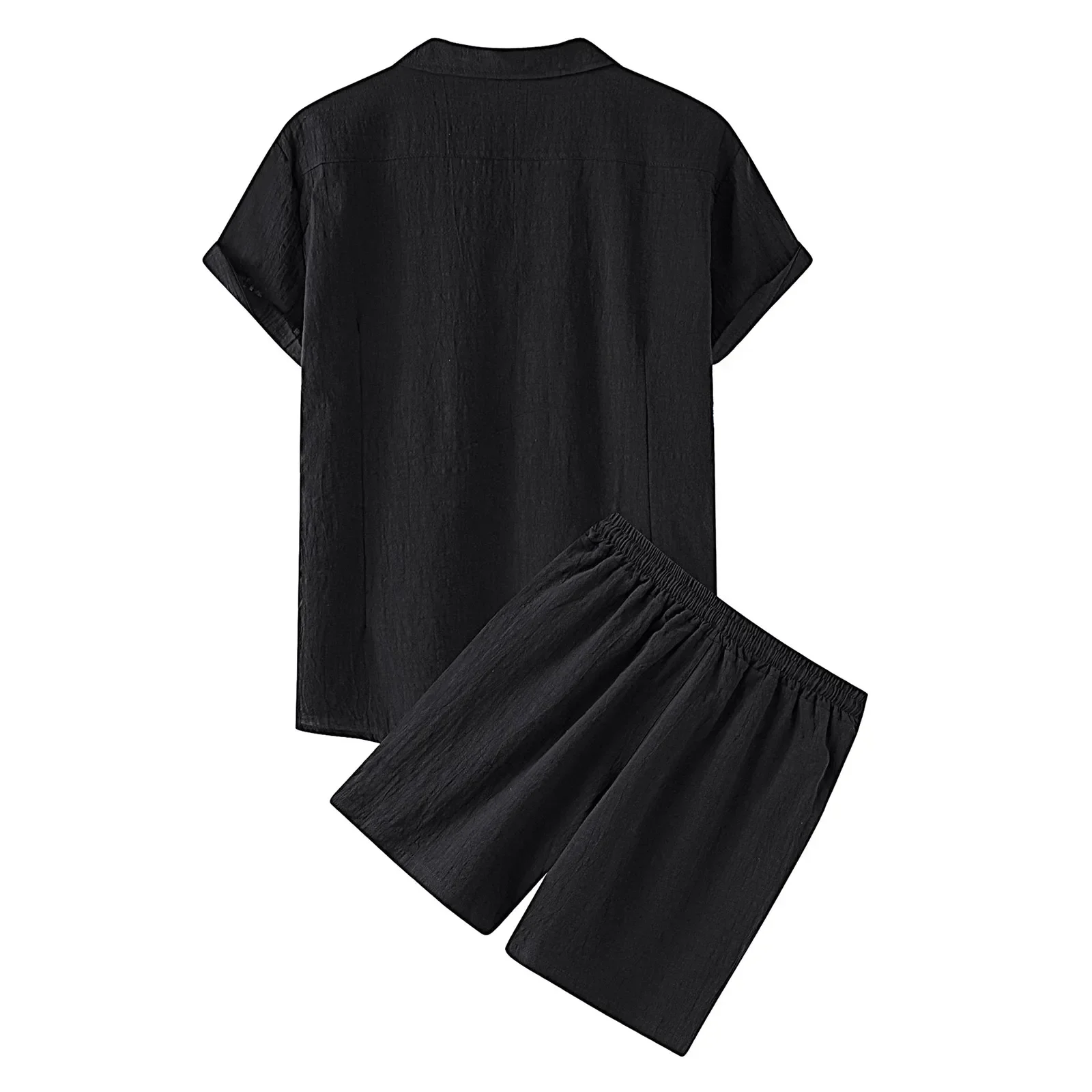 Cool Summer Comfortable Short-Sleeved Button Shirt Sets Men's Solid Color Shirt Shorts Suit Men's Cotton and Linen Casual Suit 5