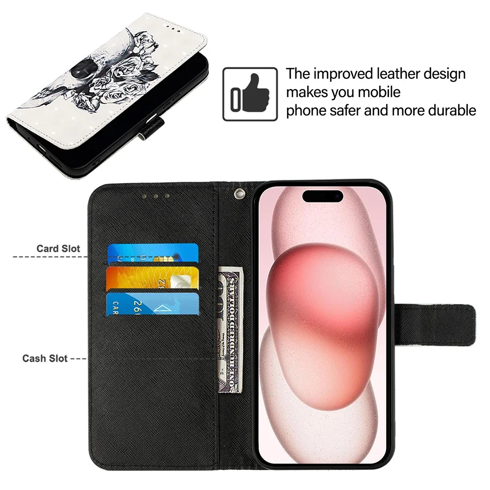 Charming Painted Pattern Wallet Case with Flip Stand and Leather Card Holder Cover