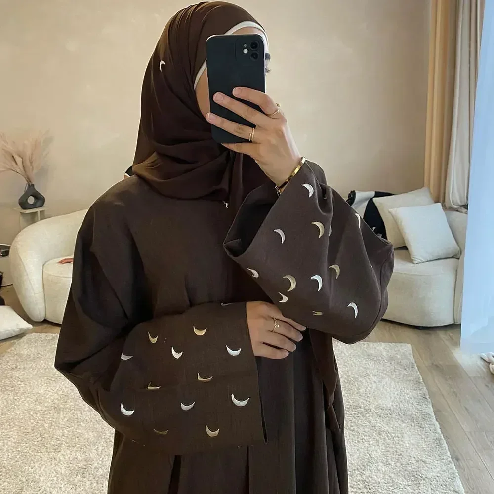 Open Abayas for Women Dubai Plain Black Cotton Linen Abaya Kimono Turkey Muslim Hijab Dress Islamic Outfit Kaftan Femme Musulman