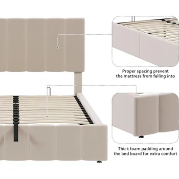 Merax Upholstered Platform Bed with Hydraulic Storage System, Wooden Slat Support and Under Bed Storage, Space-Saving Design, No 6