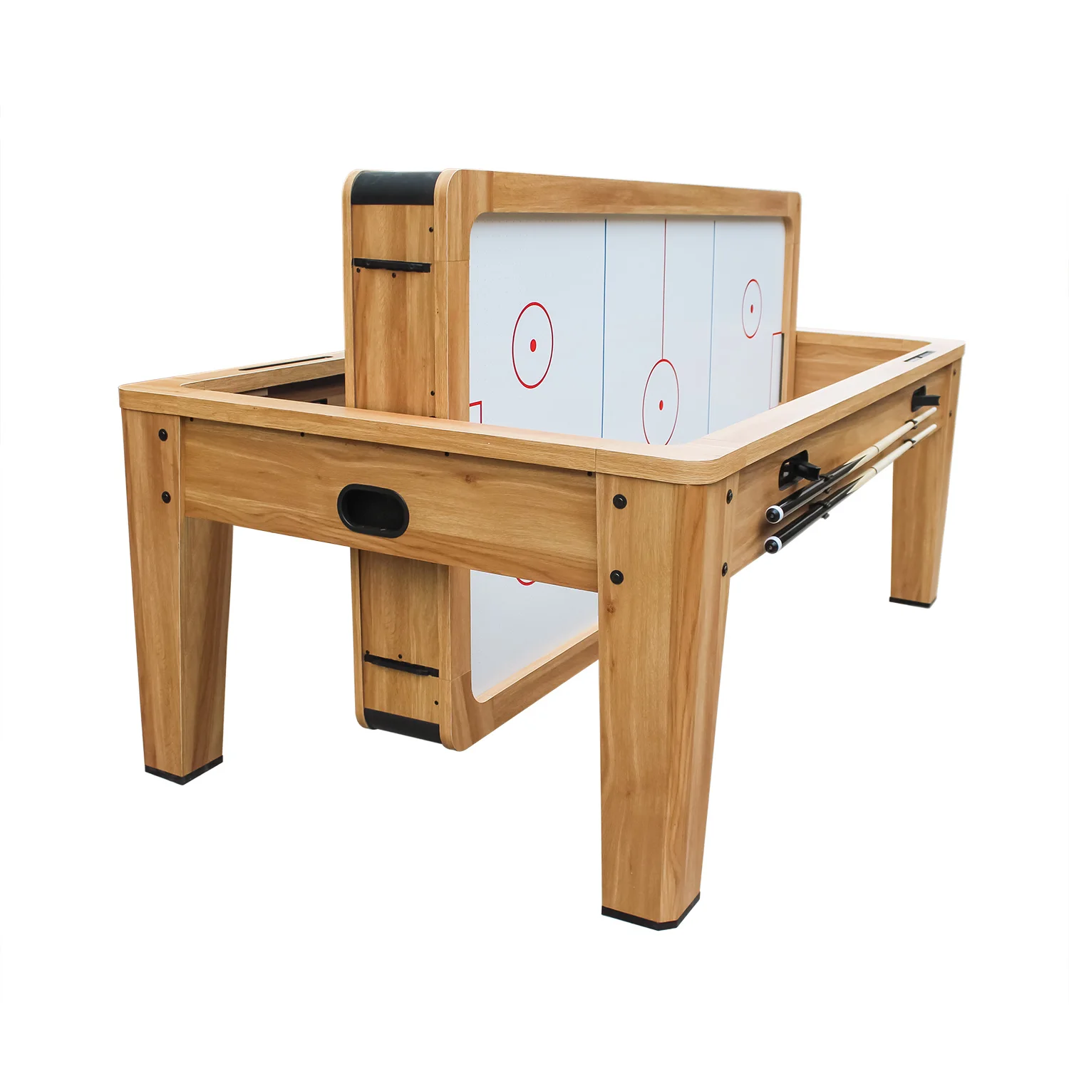 4 in 1 Multi Function Indoor Air Hockey Table With Dining Table Top the-7-5-ft-rhino-air-hockey-table-has-a-blue-glossy-table-surface-and-a