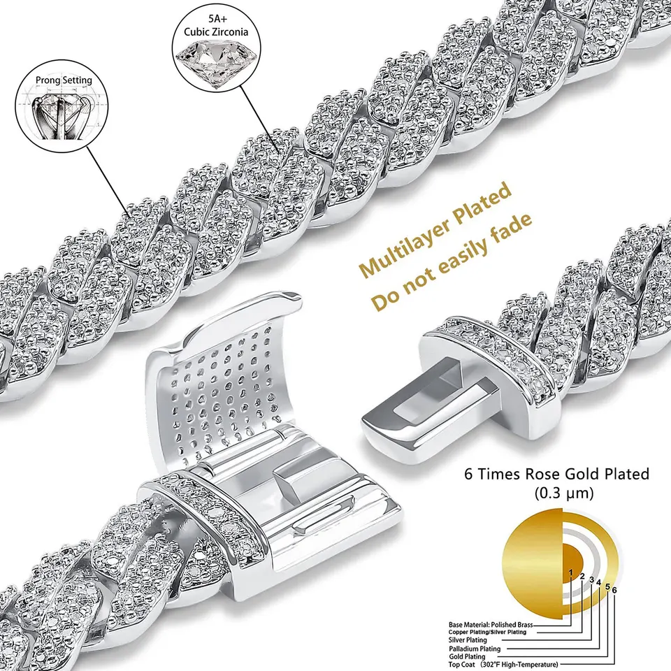 Collana Hip-Hop Da Uomo Con Catena Cubana Miami Da 20mm Girocollo Pesante Lunga Cauzione Cubic Zirconia Moda Rock Rapper Gioielli - Foto 12