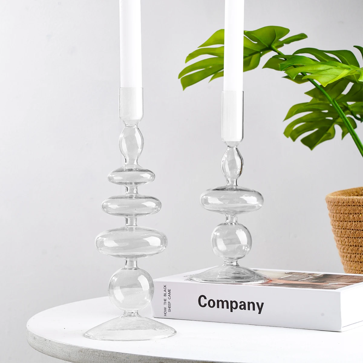 1PC, simple glass candlestick for home decoration, made of glass, suitable for desktop decoration in homes, weddings, etc