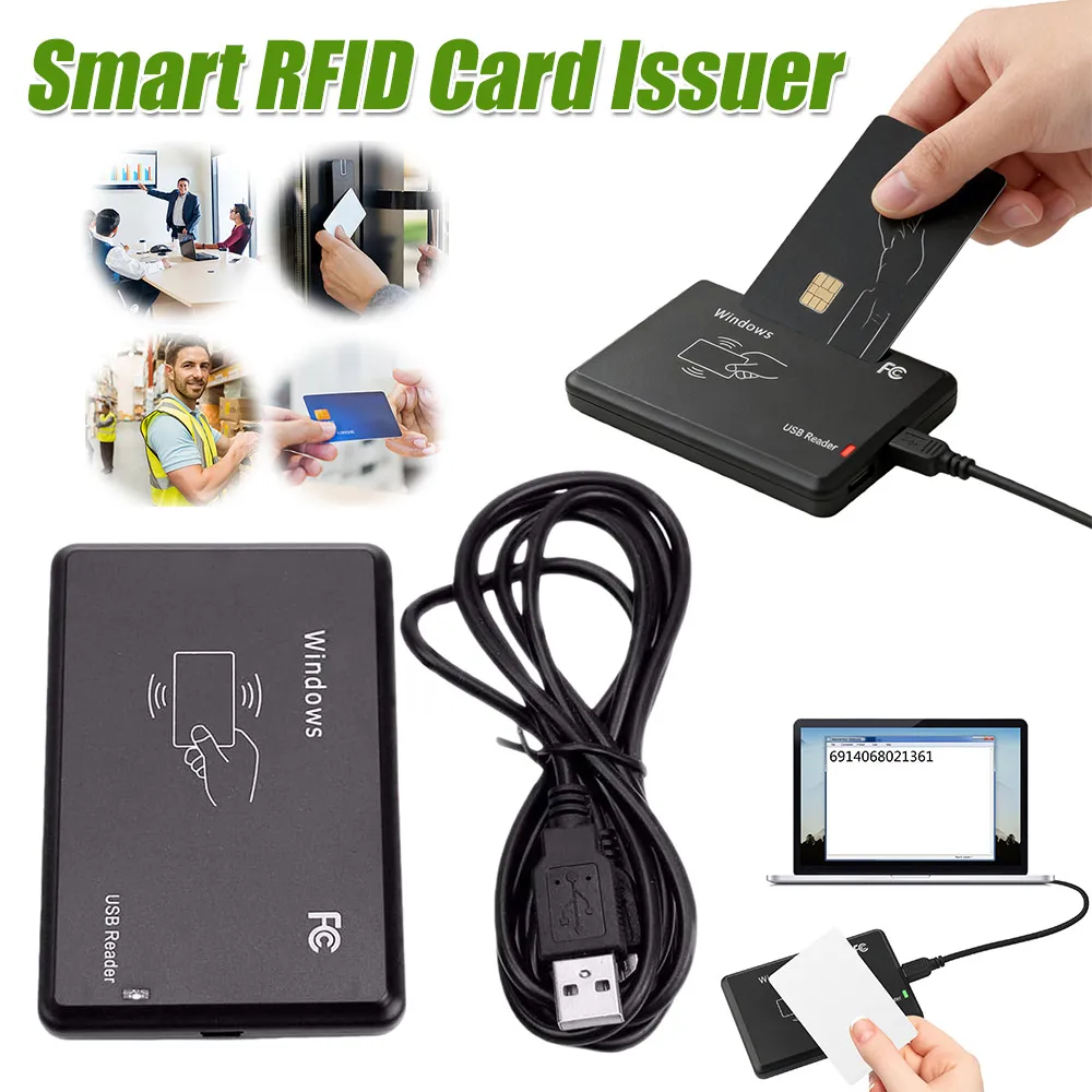 125kHz 13.56MHz 스마트 RFID 카드 발급기 USB 드라이버리스 비접촉식 ID 카드 판독기 (부동산/사무실/매장용)