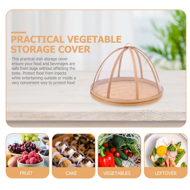 Cove Basker Bamboo Sátrok Tároló Tálalók Meshő Szőtt Gyümölcs Piknik Tálca Sütemény Kupola Fonott Kenyér Keret Kerek Esernyő - Image 3