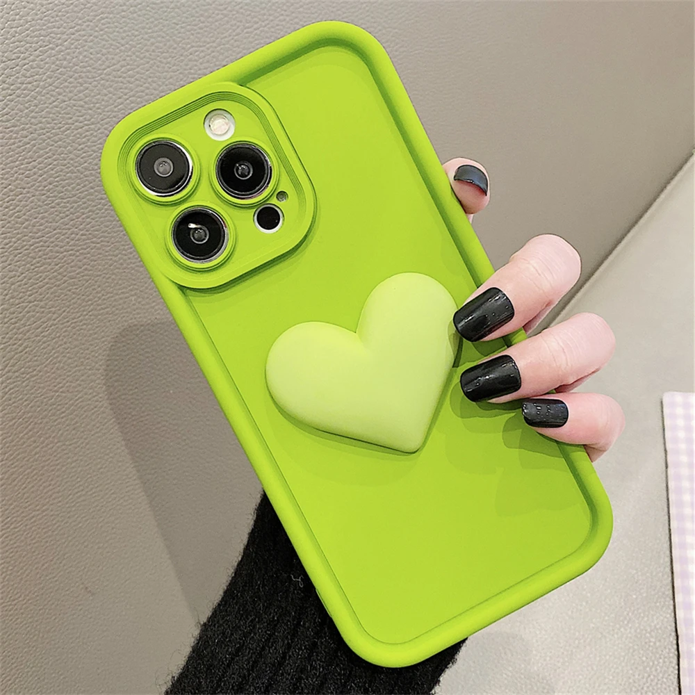 Coreano Carino 3D Del Cuore di Amore Bella di Colore Rosa Caldo Della Ragazza Custodia Morbida In Silicone Per il iPhone 15 14 Pro Max 13 12 11 XS XR Antiurto_voghion.com
