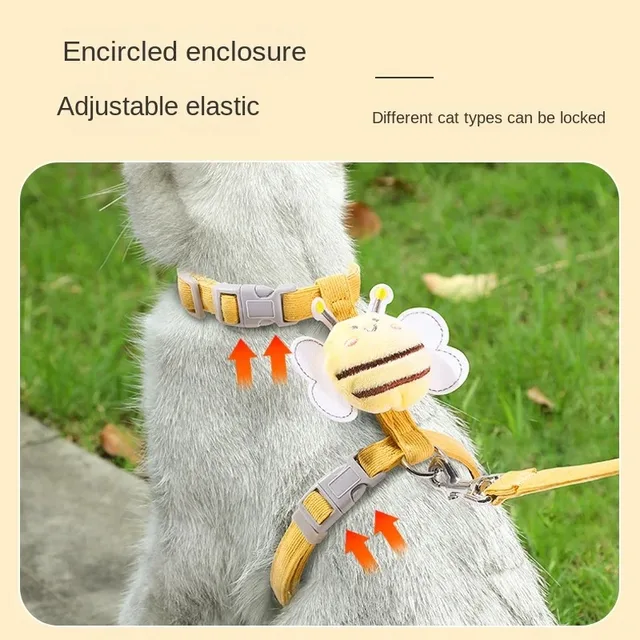 Cat Harness Leash Collar Set Adjustable Cartoon Bee Double Layer Dog Harness for Small Medium Pet Collar Leash Outdoor Walking 3