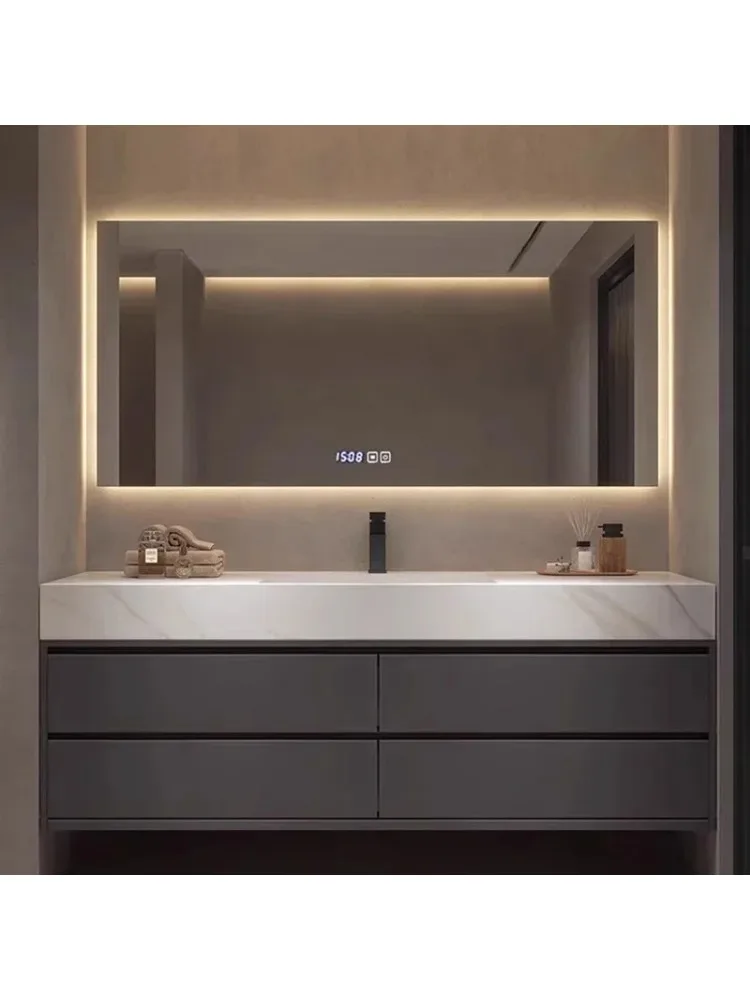 Rock Panel Bathroom Cabinet Modern Hotel Vanity with Sink Mirror Cabinet Simple Bathroom Furniture