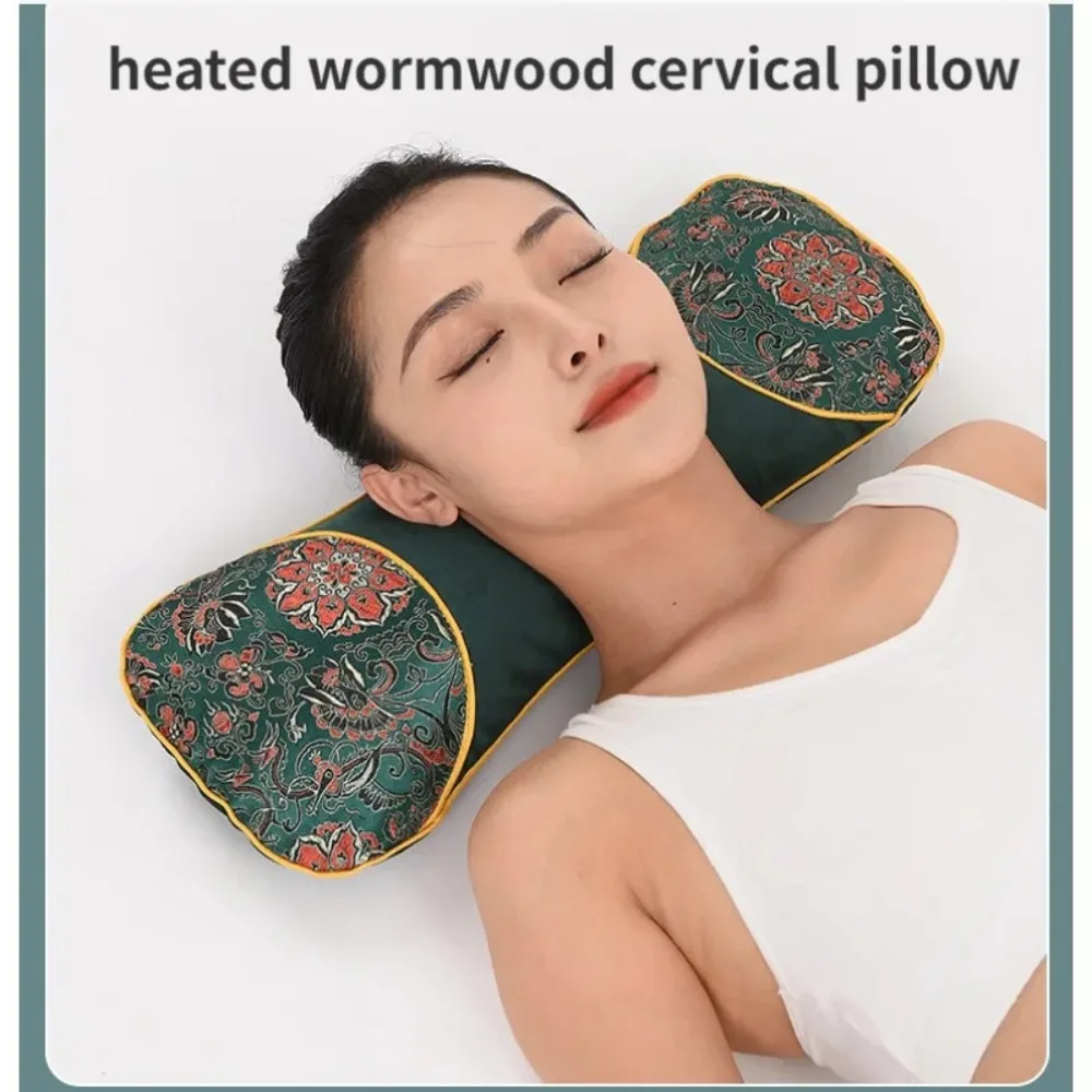 Velvet Mugwort Wormwood Bone Shape Heating Pillow Cervical Vertebra Support Heated Pillow Cervical Pain Relief Sleeping Aid Tool 2