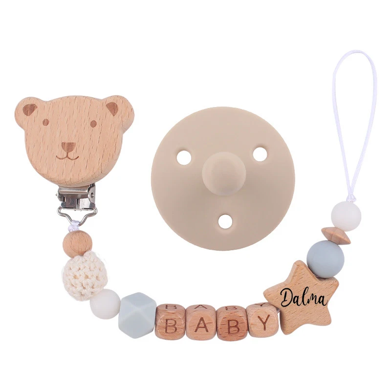 Personalized Baby Pacifier Clip Name Infant Dummy Clip Baby Souvenir Newborn Gift Wood Supplies New Mother Gift