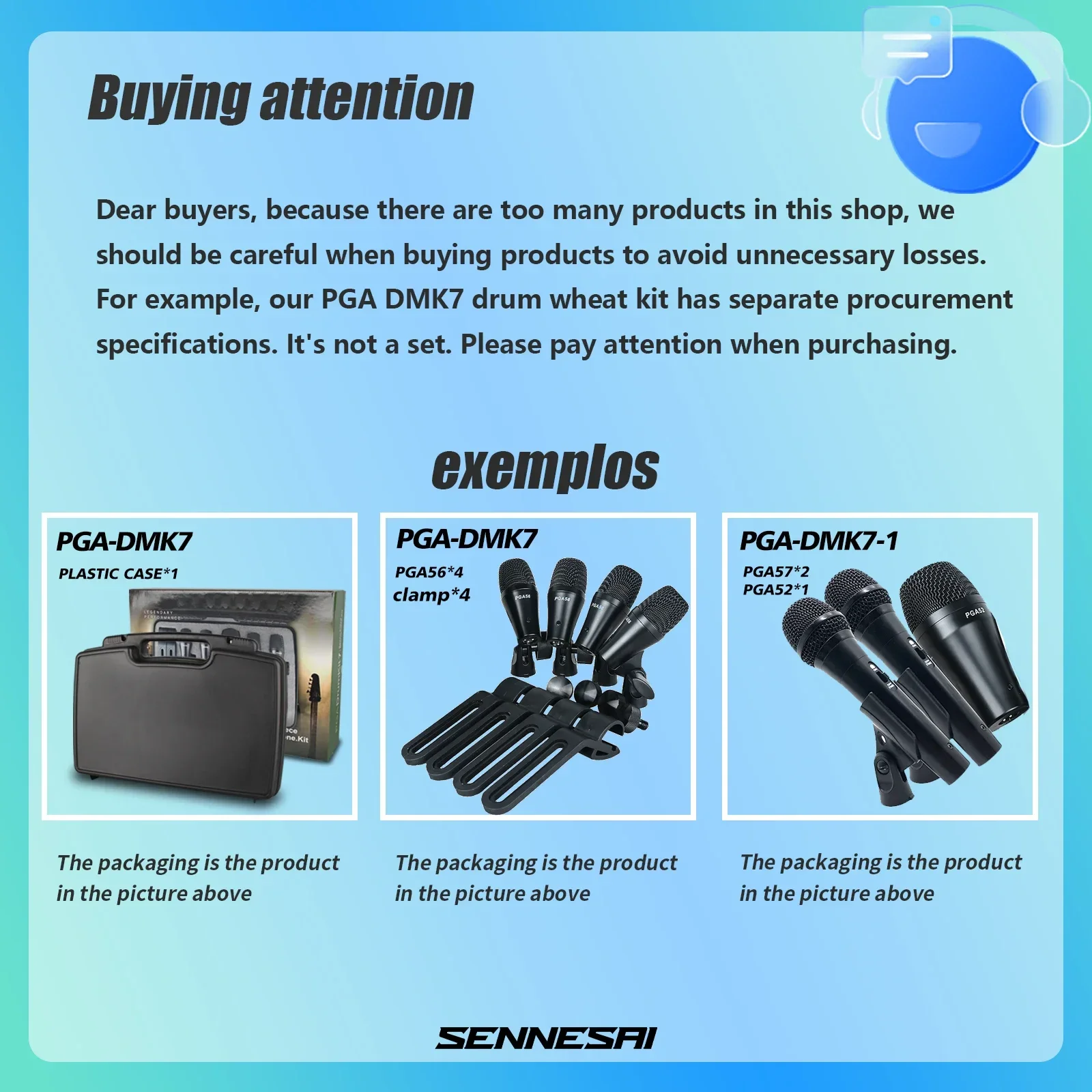 Part PGA-DMK7 7-Piece Wired Dynamic Drum Microphone Kick Bass, Instrument Tom/Snare & Cymbals Mic Set With Box Use