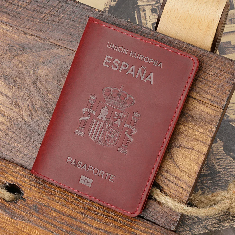 Spain Genuine Leather Passport Cover For Espana Credit Card Holder Vintage Men Women Passport Case Travel Wallet leather wallet card holder credit card holder passport holder