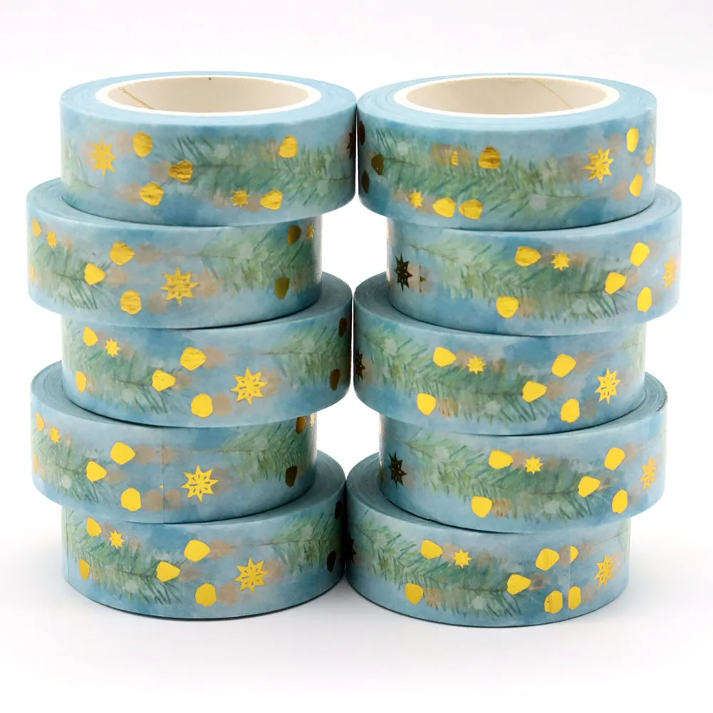 

NEW 10pcs/Lot 15mm*10m Gold Foil Christmas Leaves Golden Needle Decorative Washi Tape Scrapbooking Masking Tape Office Supply