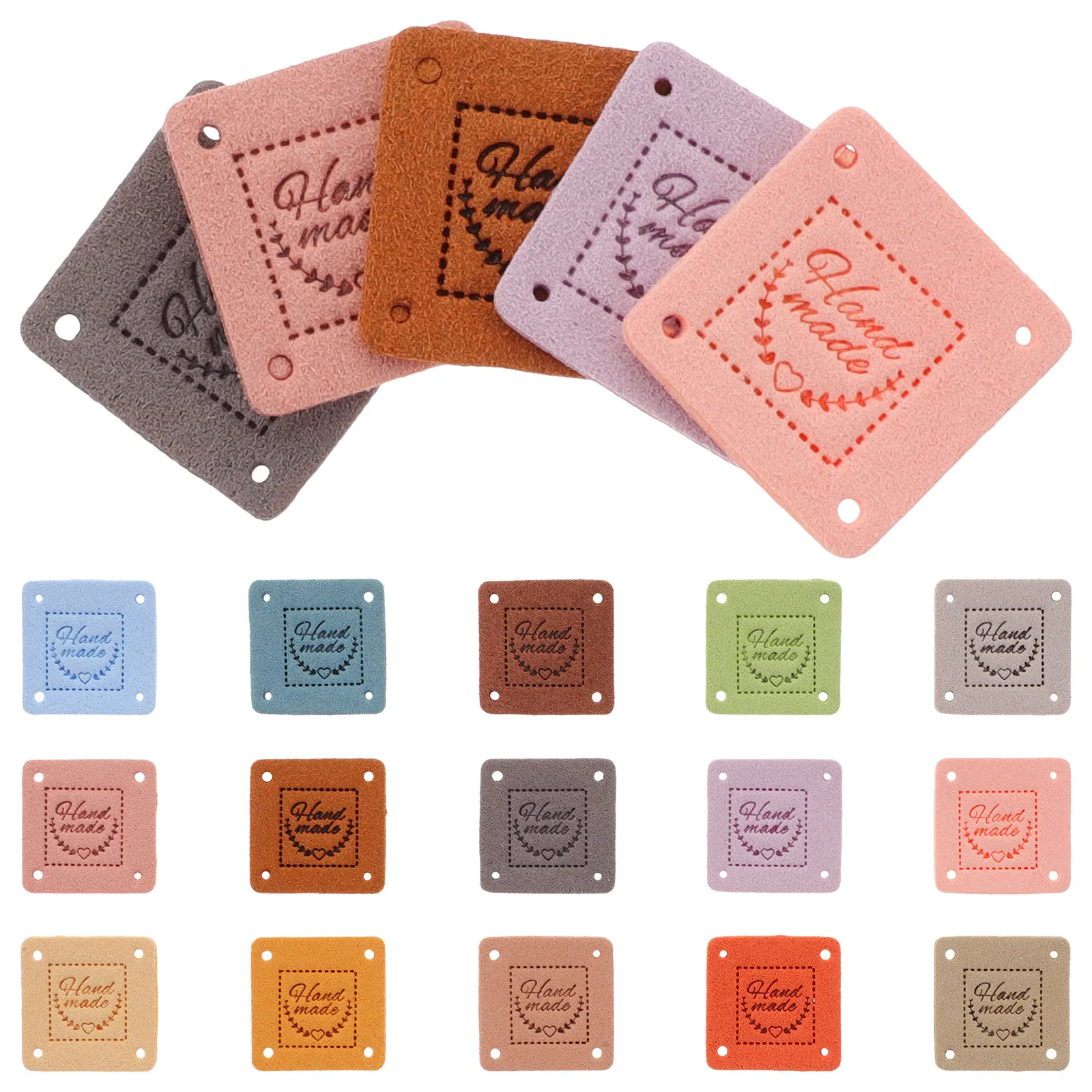 45Pcs 양각 스웨이드 라벨 PU DIY 의류 라벨 크로셰 모자 가방 뜨개질 바느질 공예 수제 의류 태그