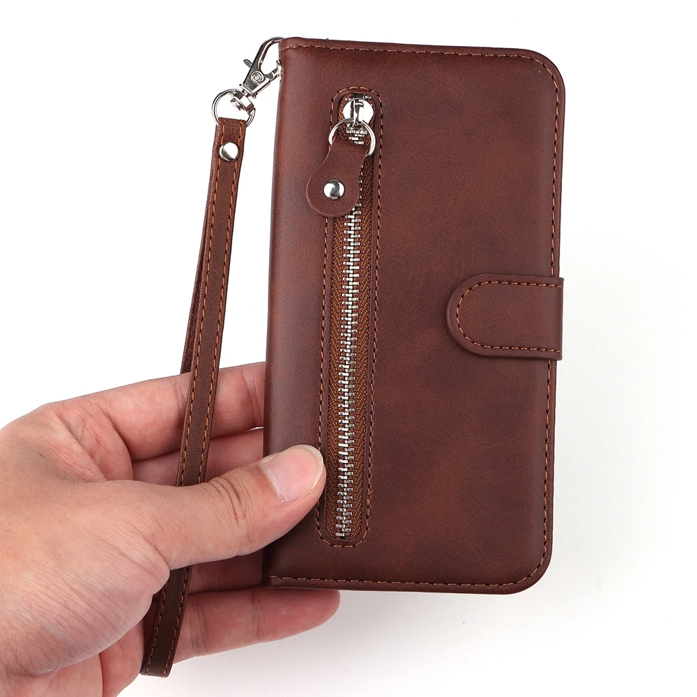 Deluxe Magnetic Leather Wallet Case with Zipper Design and Card Holder