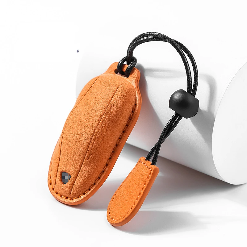Luxurious Suede Car Key Case with Keychain and Button Protector